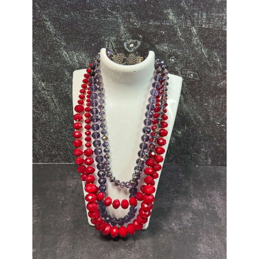 Vintage Red Purple Czech Glass Beaded Sterling Silver Necklace and Bracelet - Picture 2 of 8